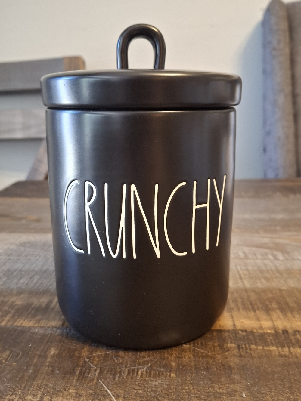 NEW Rae Dunn CRUNCHY Black Ceramic Kitchen Canister with Lid